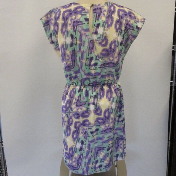 KENSIE Purple Green Geometric Print Lined Mini Dress Womens Size M Elastic Waist - Picture 2 of 12